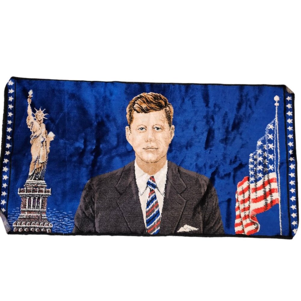 John F‎ Kennedy Velvet Tapestry Wall Hanging Statue of Liberty VTG 60s President